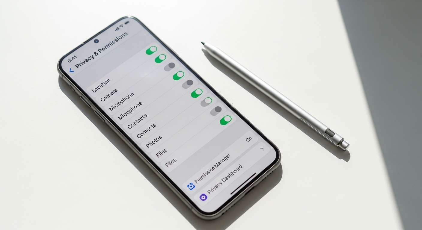 Smartphone showing app permissions settings from above