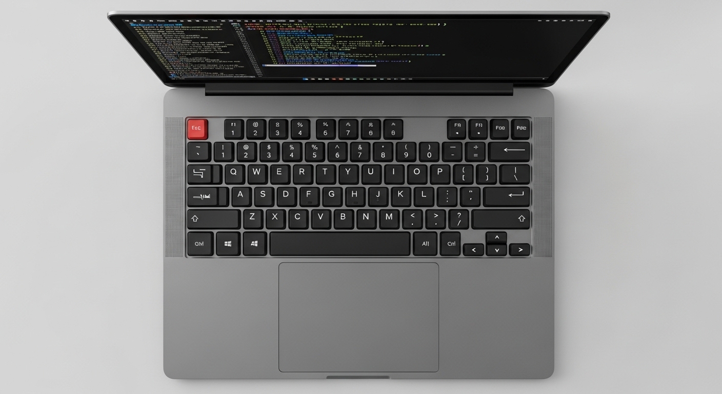 Tampilan atas keyboard laptop programmer
