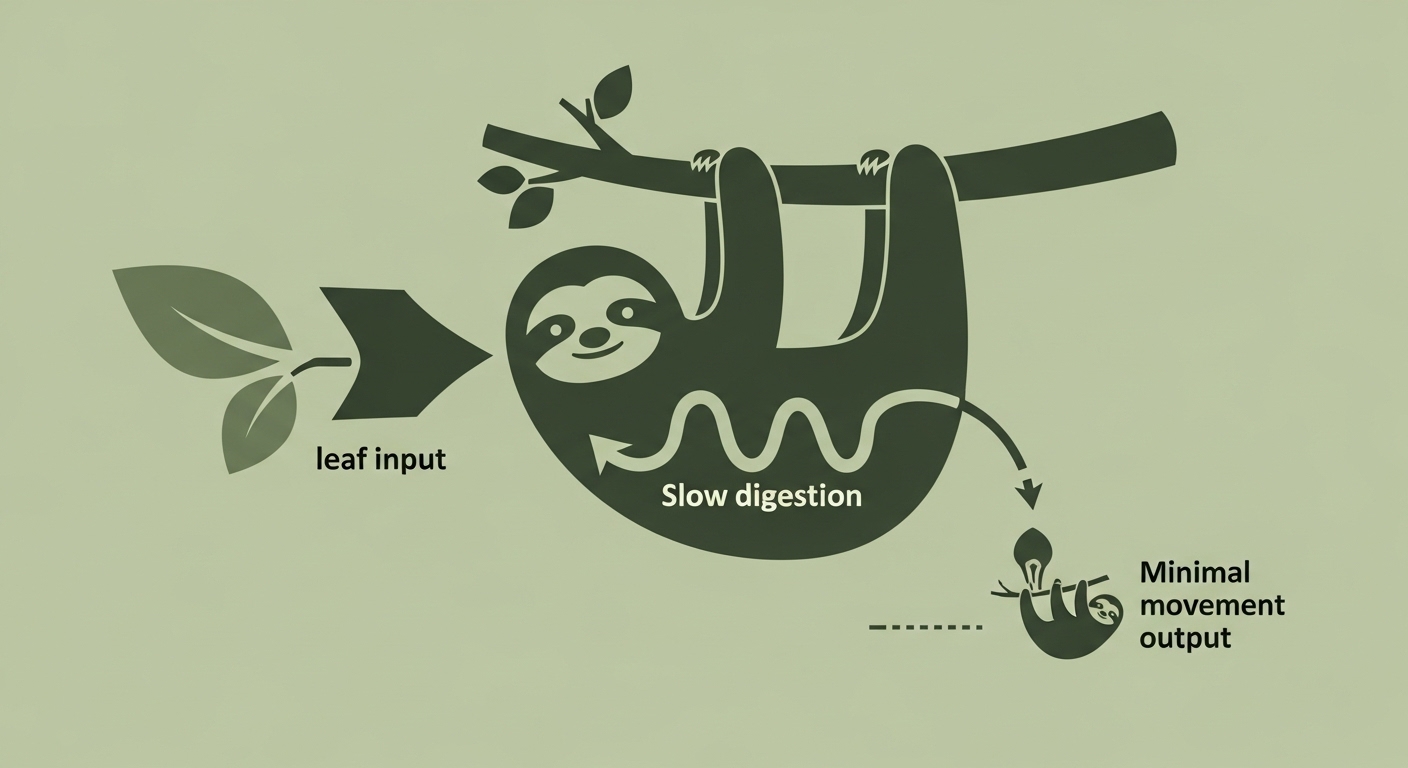 Diagram showing sloth energy flow from leaves to movement