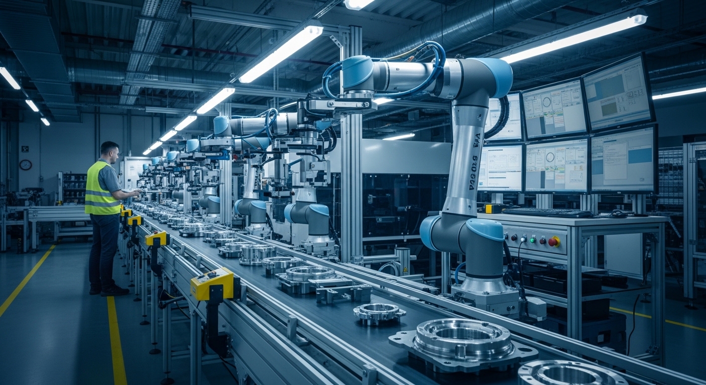 Human technician supervising AI-powered manufacturing quality control