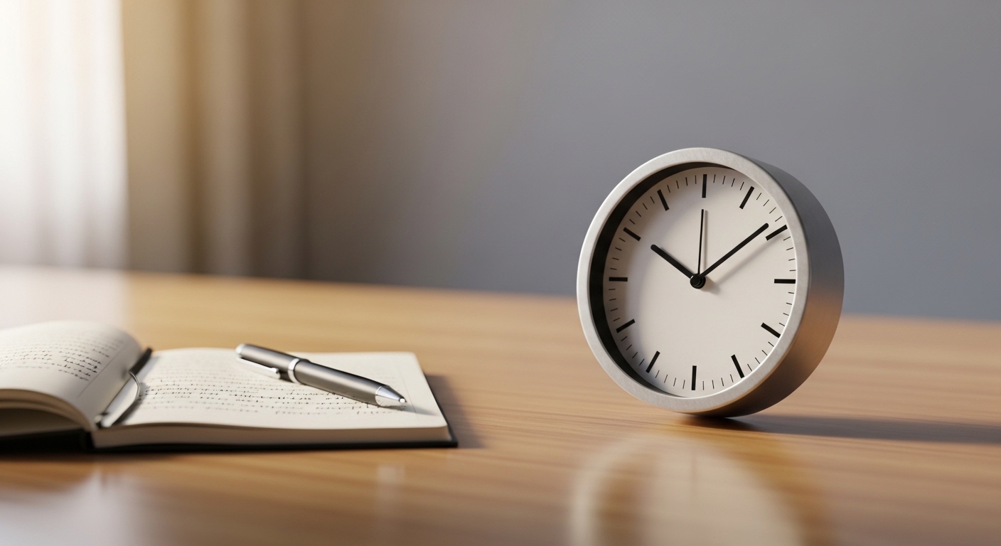 Clock and notebook representing work-life balance