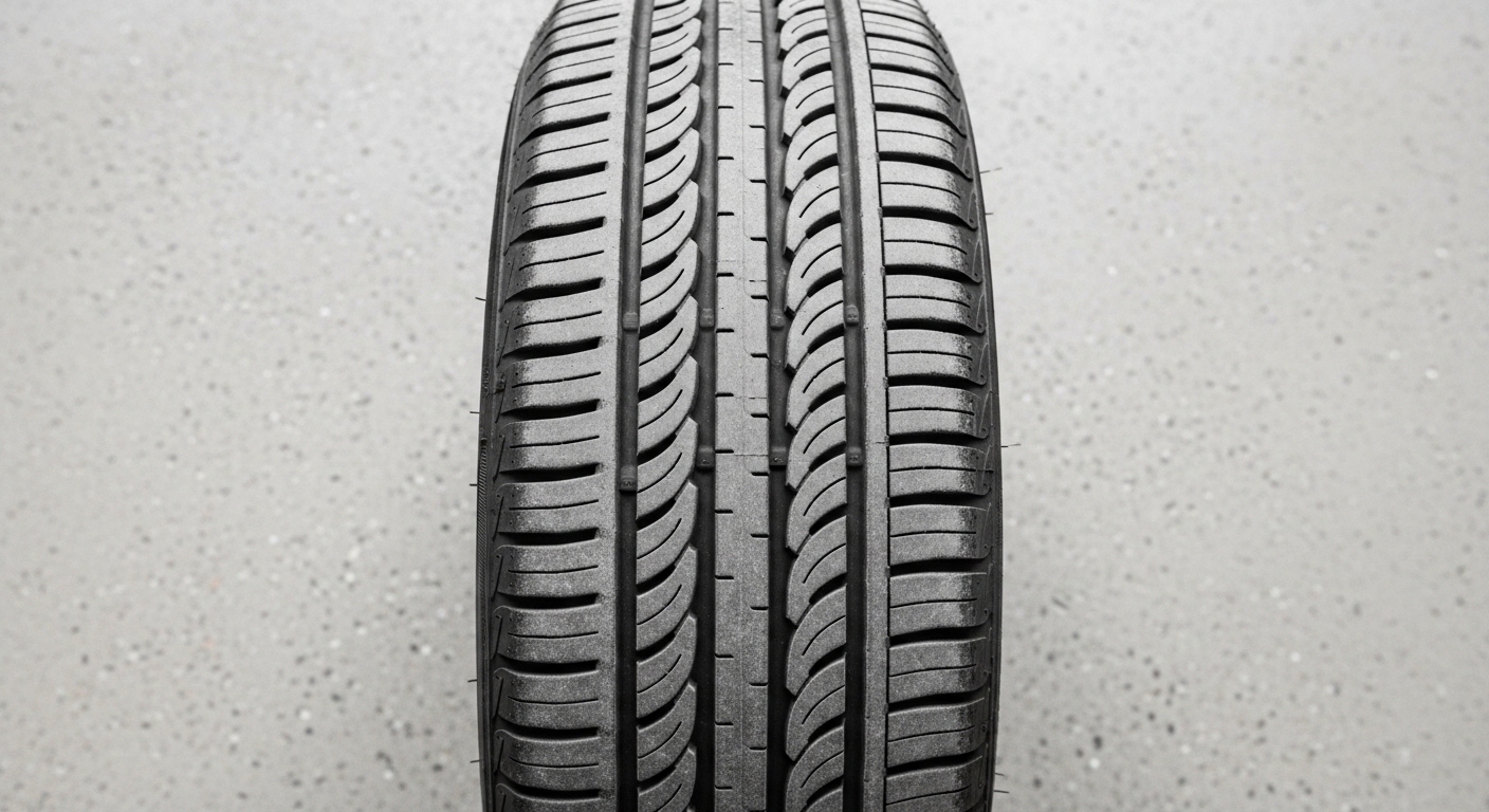 Overhead view of tire showing uneven tread wear