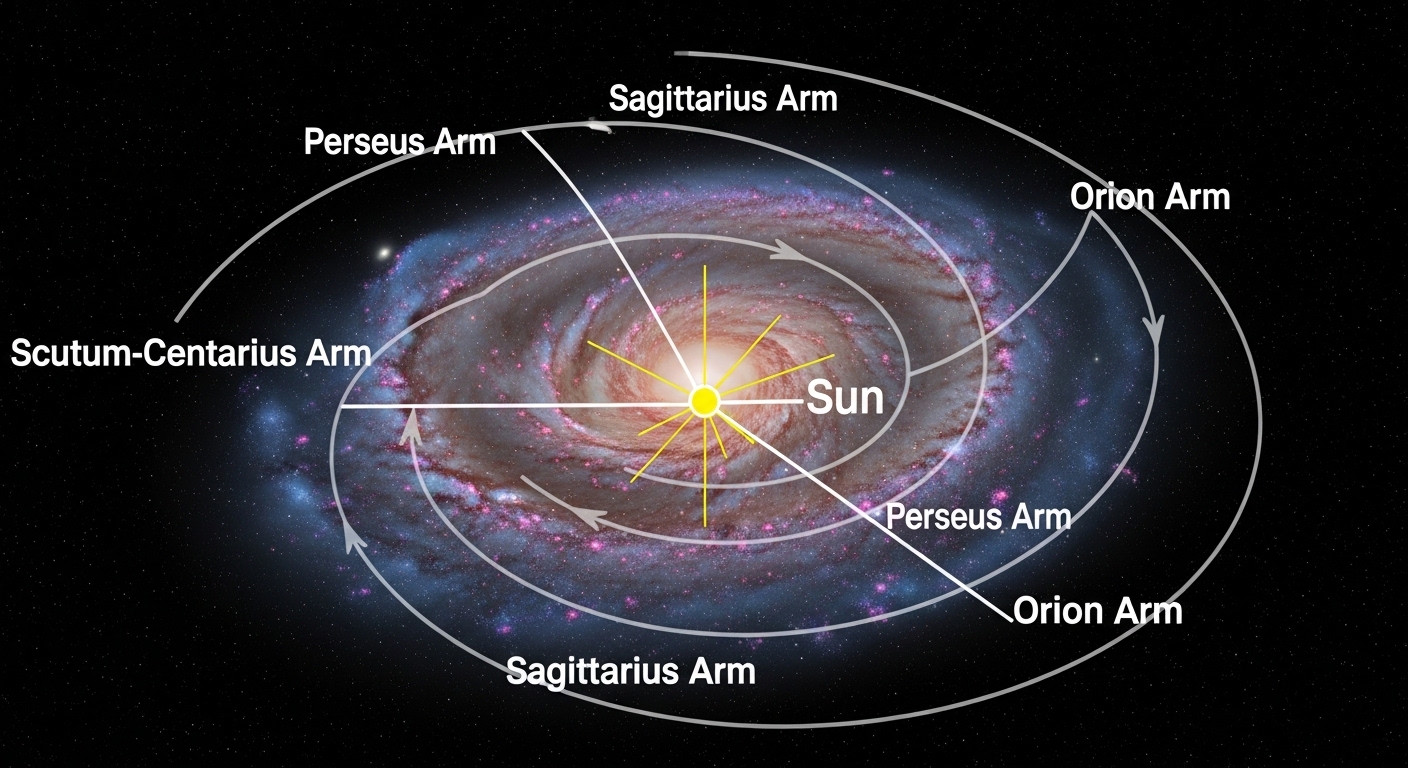 Diagram of Milky Way spiral arms with Sun's position