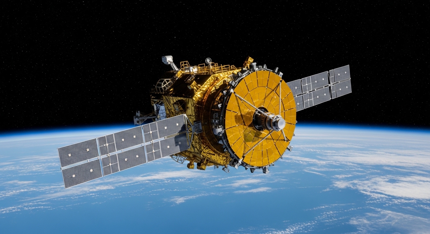 Space telescope in orbit above Earth