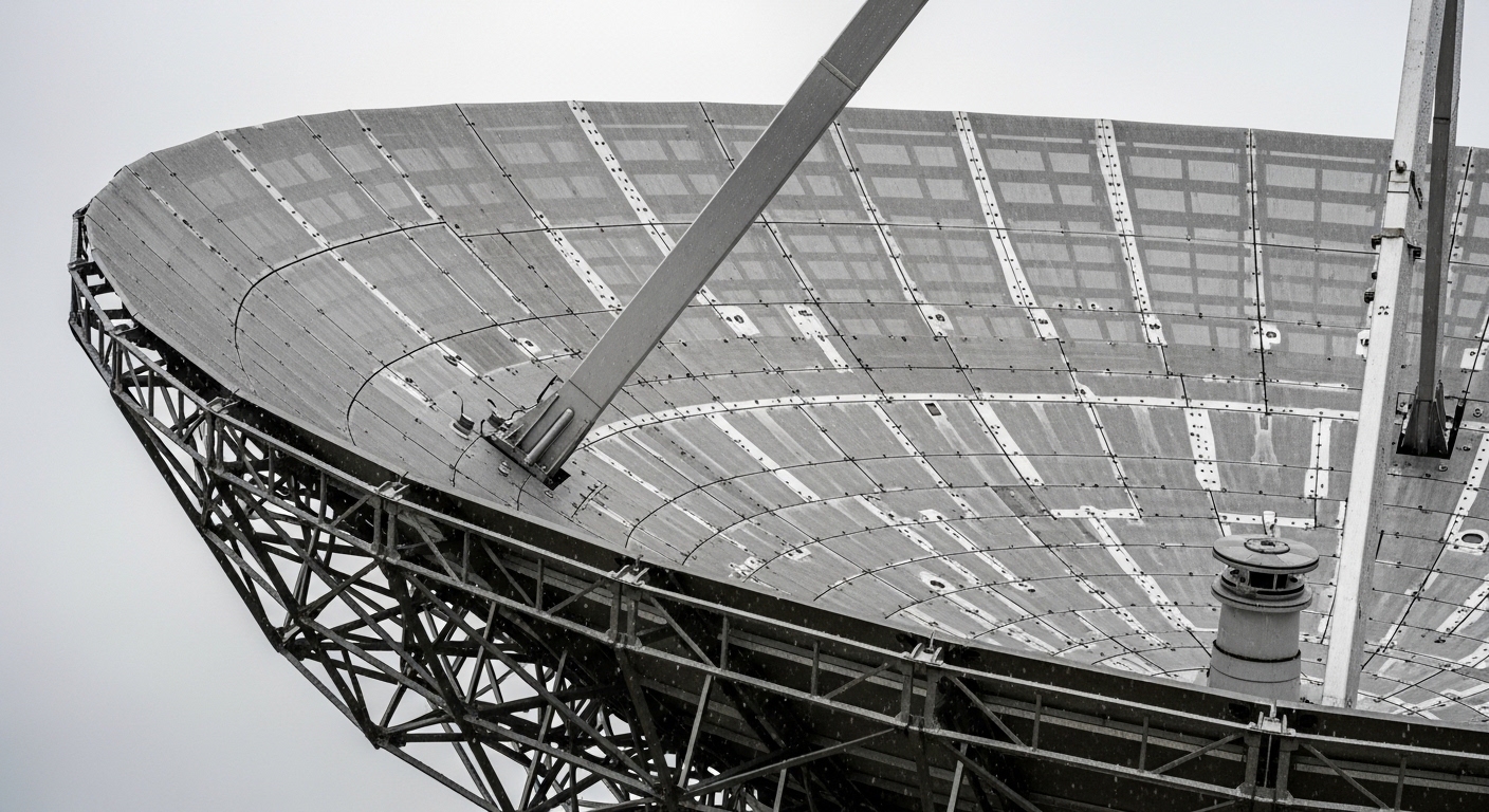 Close-up of a large radio telescope dish