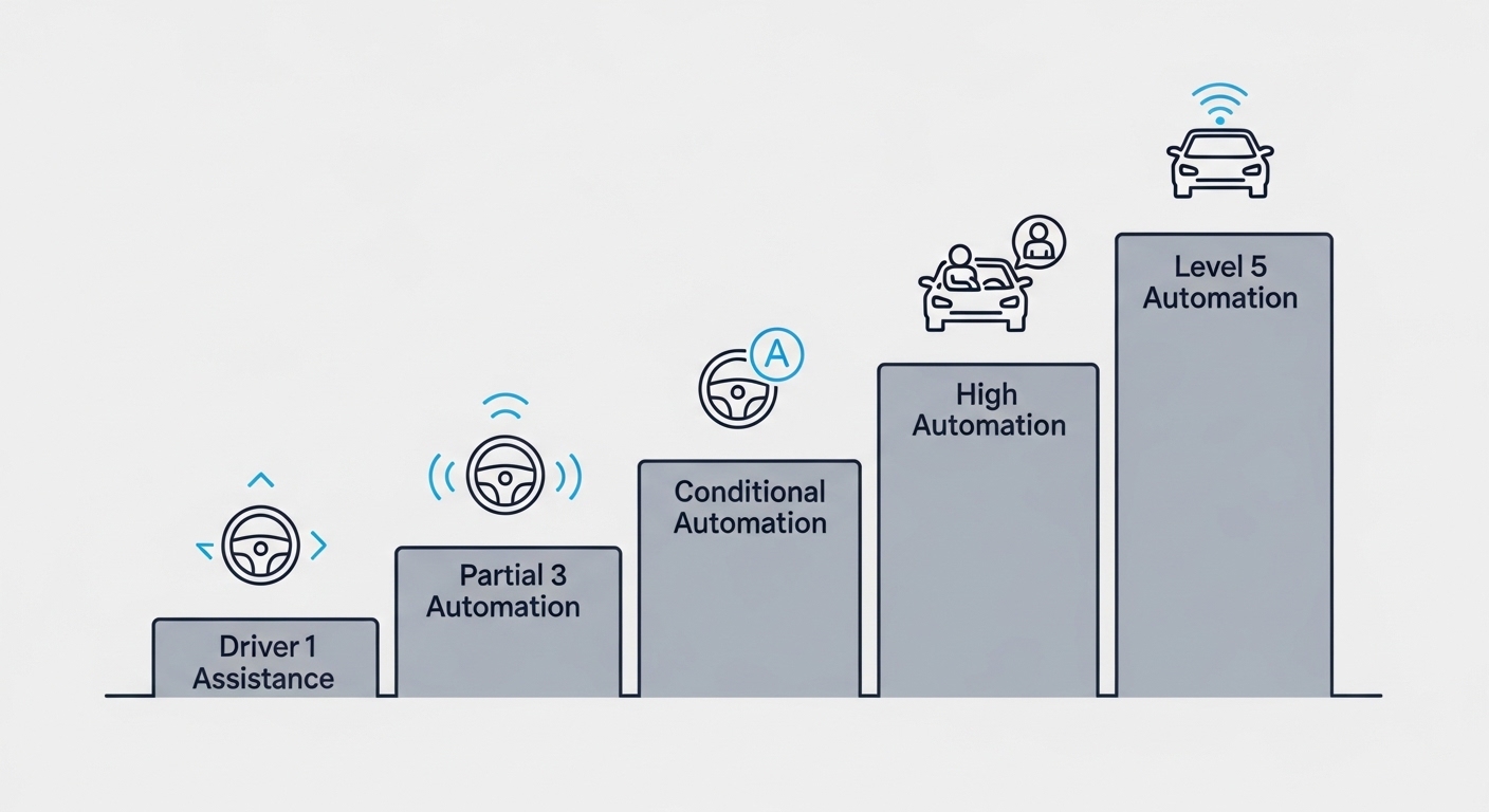 Diagram showing five levels of vehicle automation