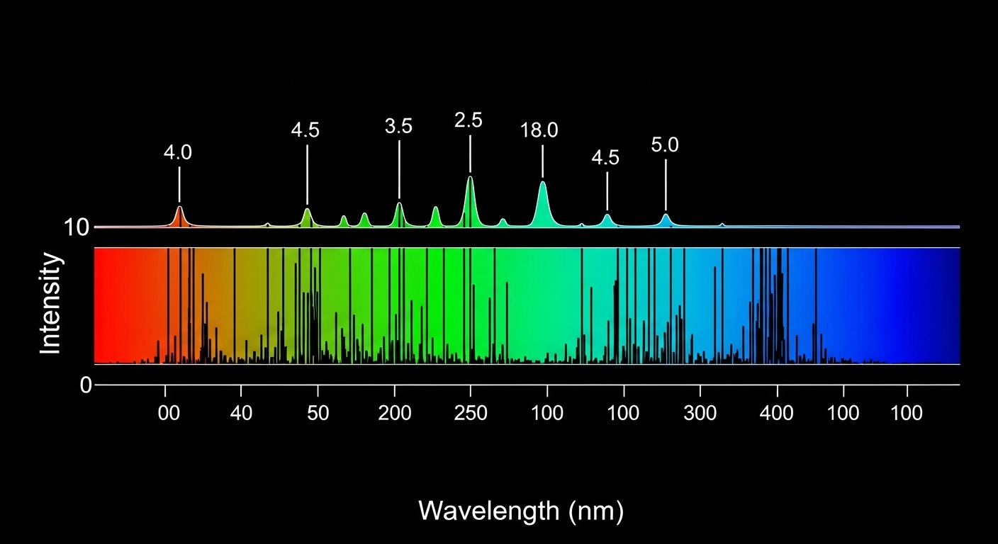 Spectral absorption diagram showing biosignature wavelength patterns