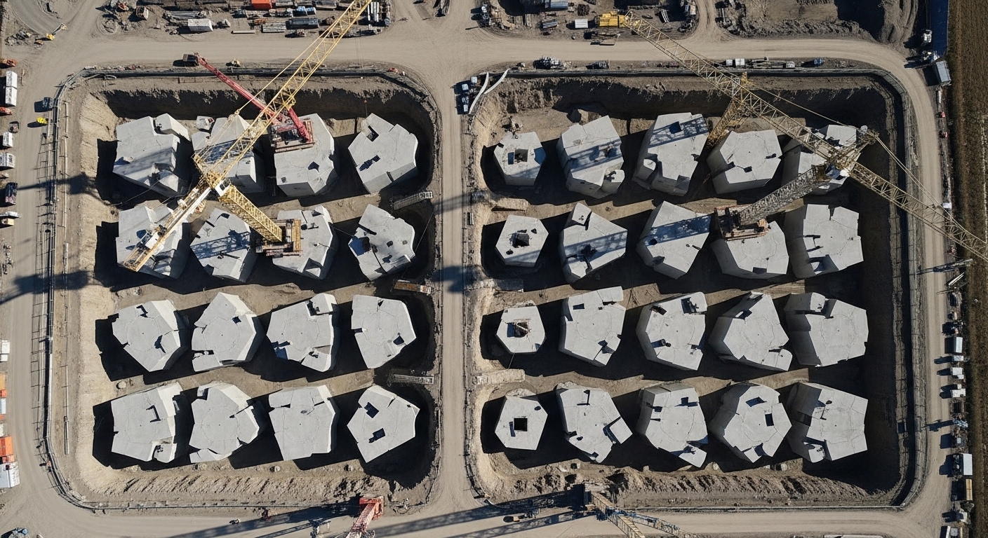 Vista aérea de instalación de almacenamiento gravitacional en construcción