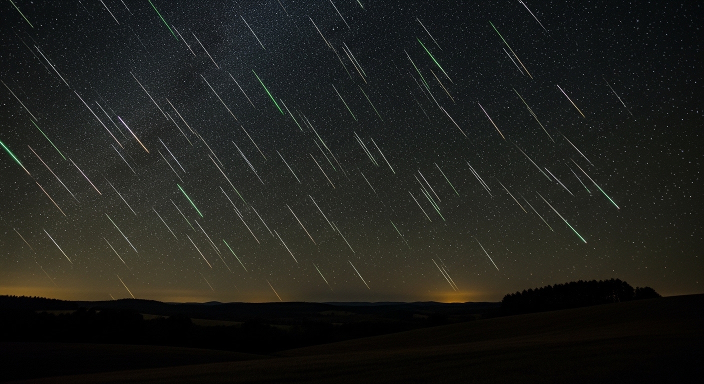 Hujan meteor Perseid melintasi langit malam gelap