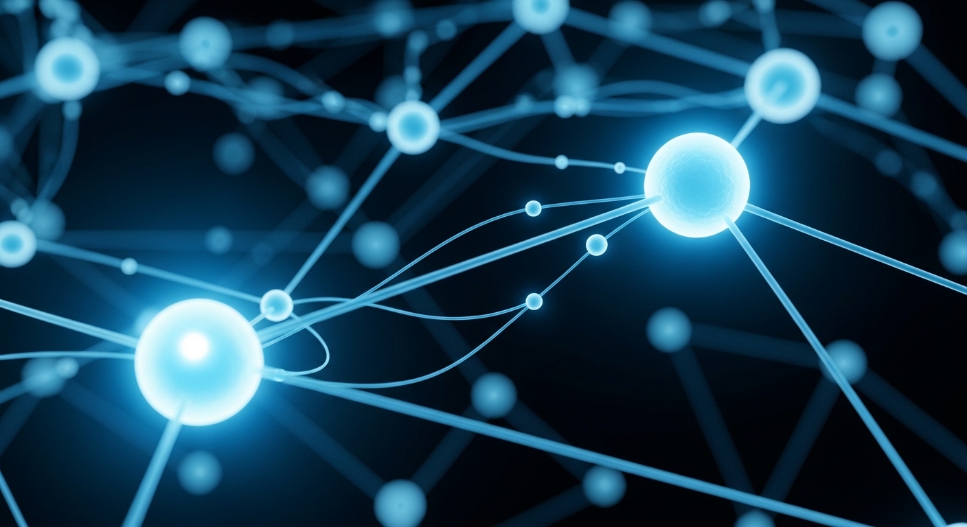 Visualisierung eines neuronalen Netzwerks mit leuchtenden Knoten