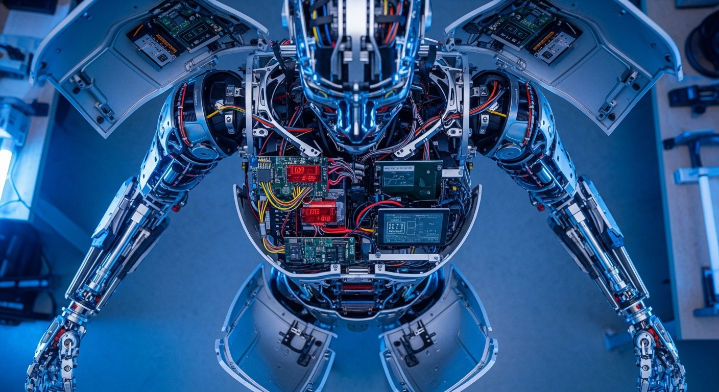 Overhead view of humanoid robot internal components
