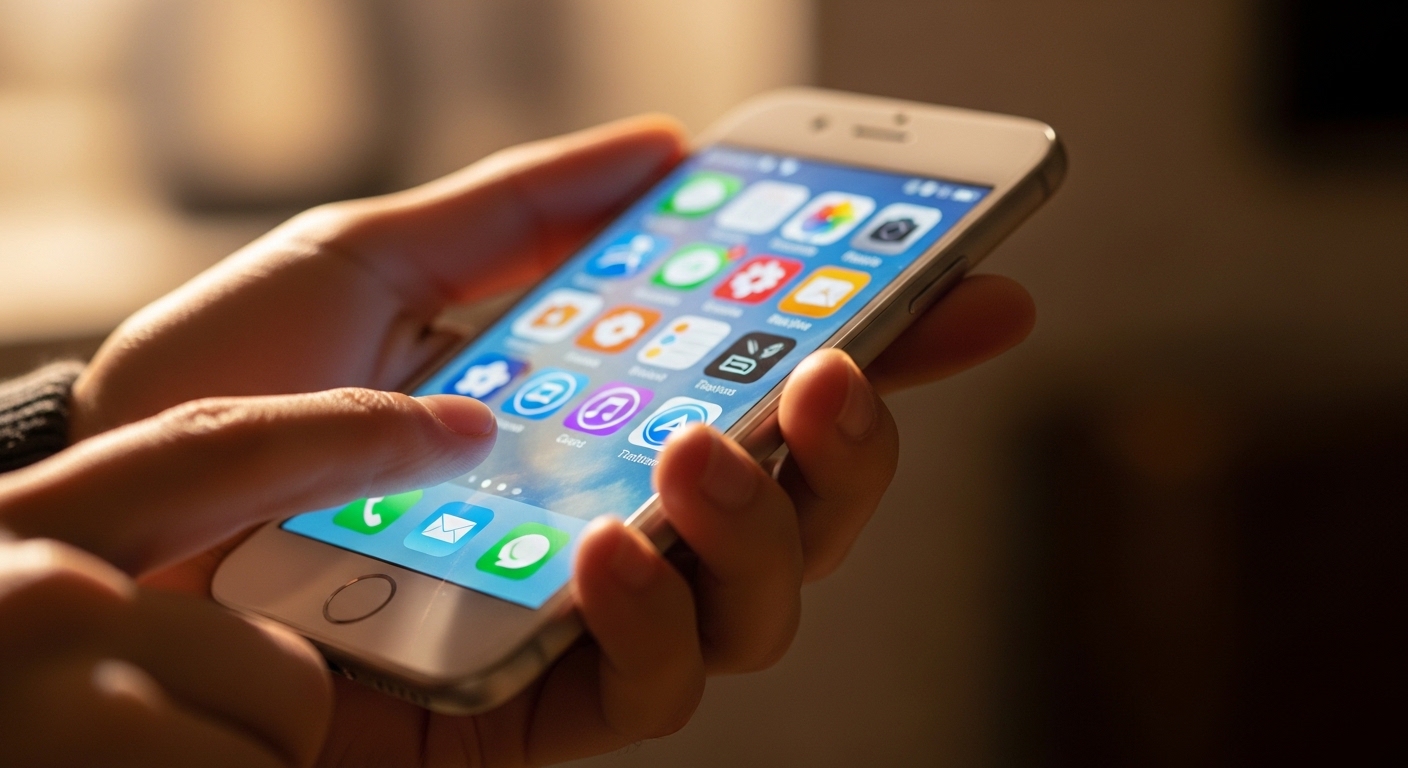 Tangan memegang smartphone dengan layar aktif
