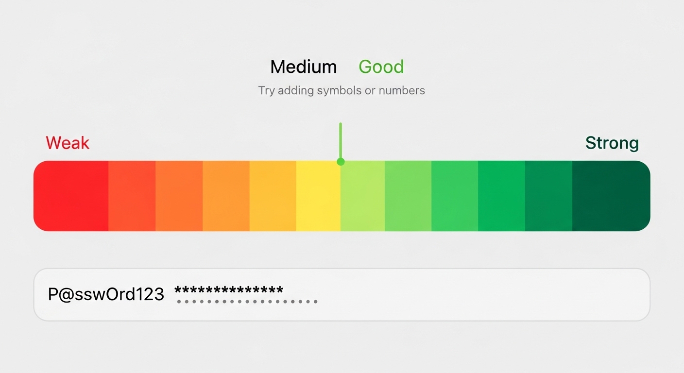 Password strength meter visualization on screen