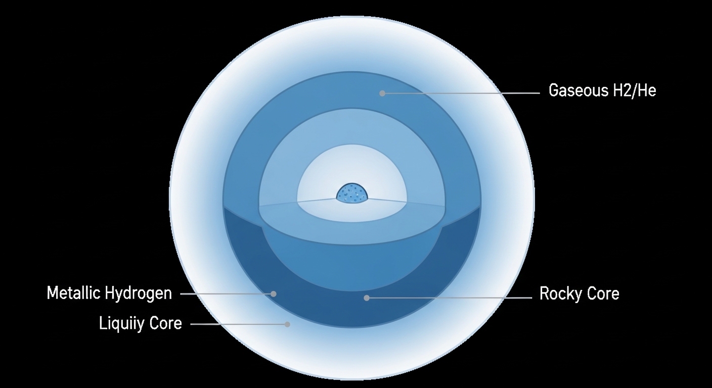 Cross-section diagram of a low-density gas giant planet