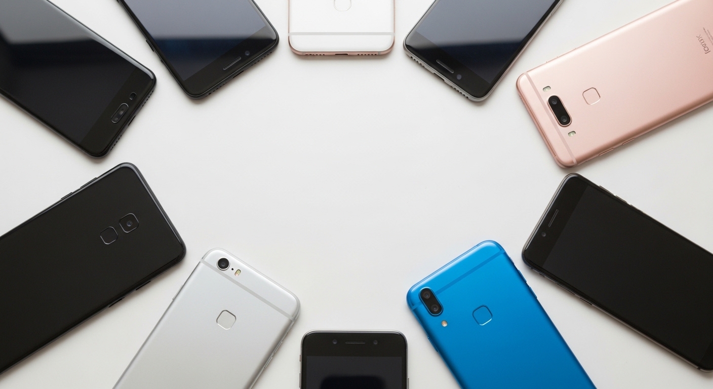 Beberapa smartphone berbagai ukuran dari atas