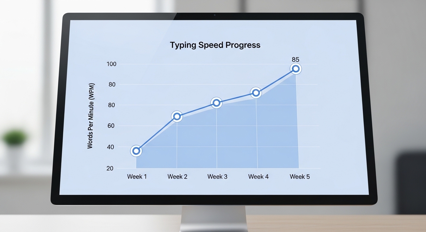 Typing speed progress chart on monitor