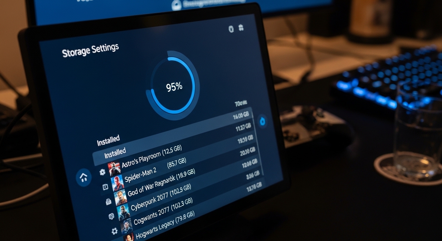 Console storage screen showing full hard drive