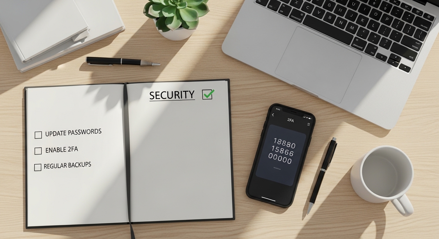Checklist keamanan digital di meja kerja