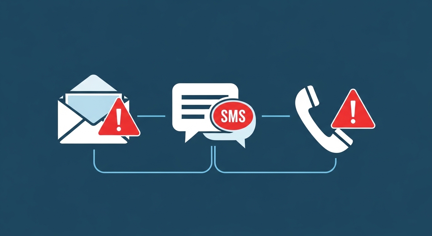 Diagram tiga jenis penipuan phishing smishing vishing