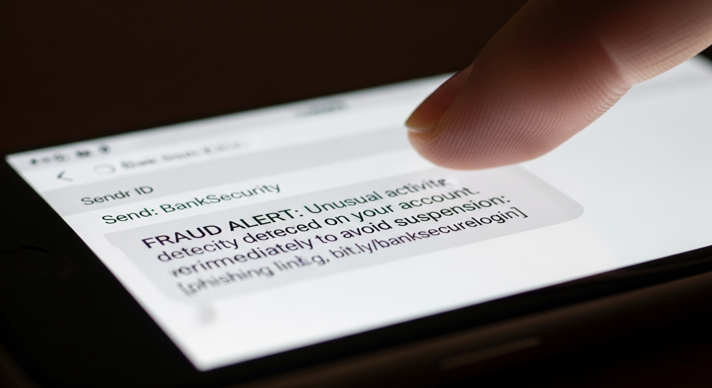 Pesan SMS penipuan di layar ponsel