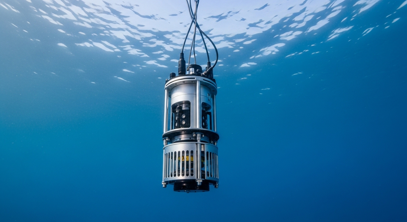 Hydrophone scientifique immergé dans l'eau bleue