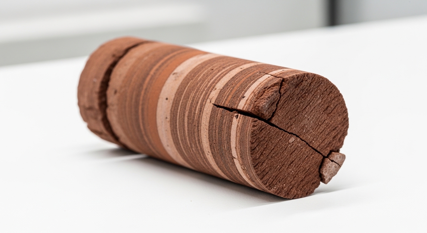 Cylindrical Mars rock core sample in laboratory