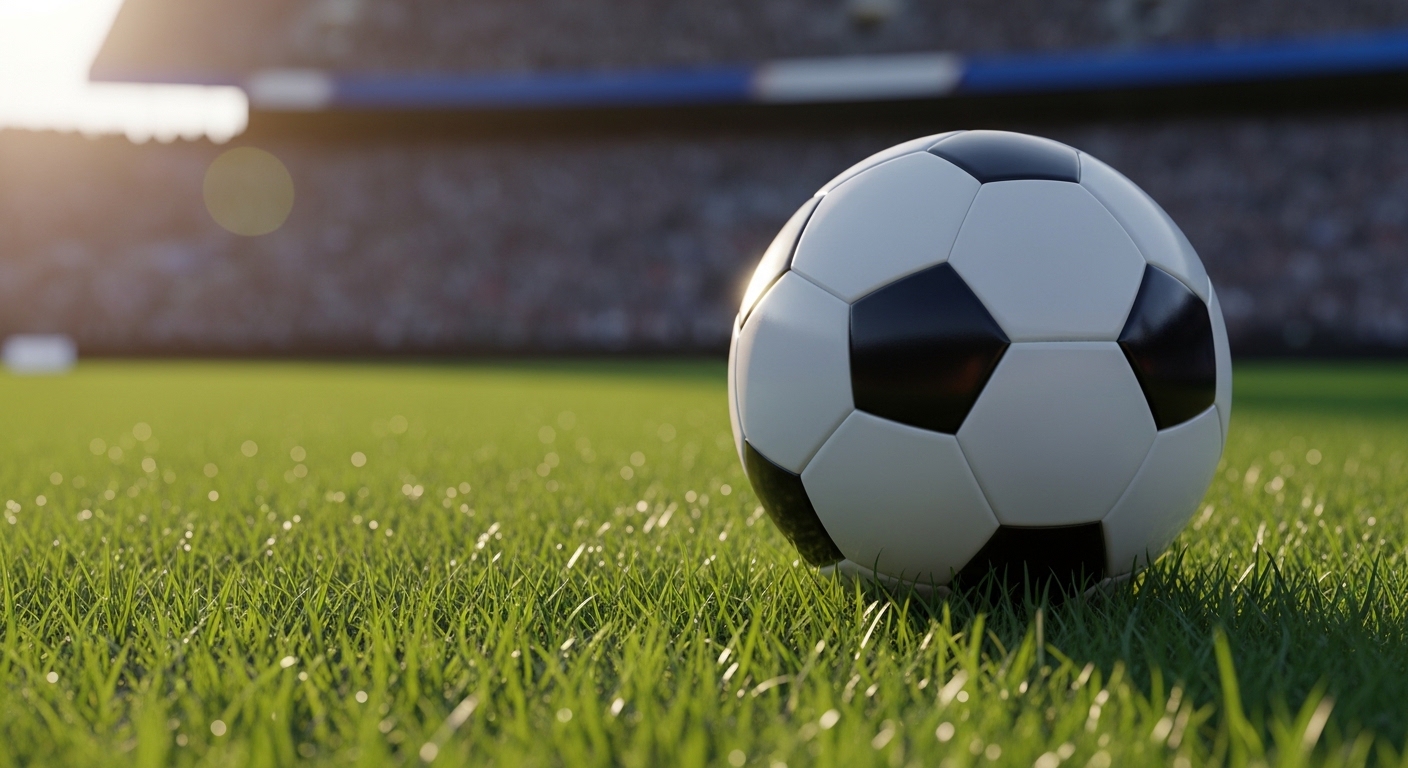 Fußball auf dem Rasen mit Stadionpublikum im Hintergrund