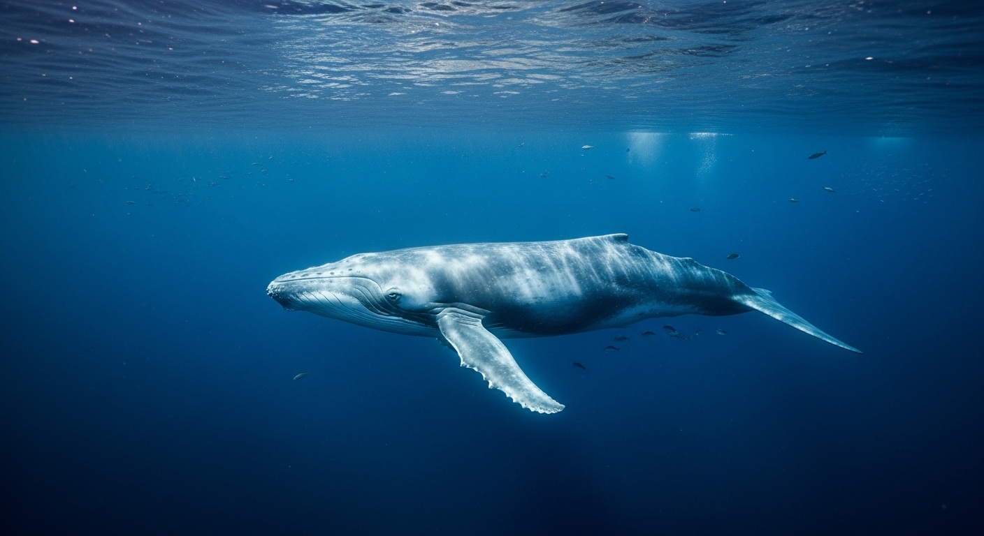 Baleine bleue nageant dans l'océan profond