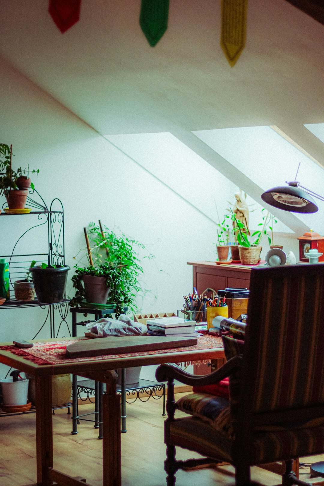 Home studio workspace with handmade ceramics and tools