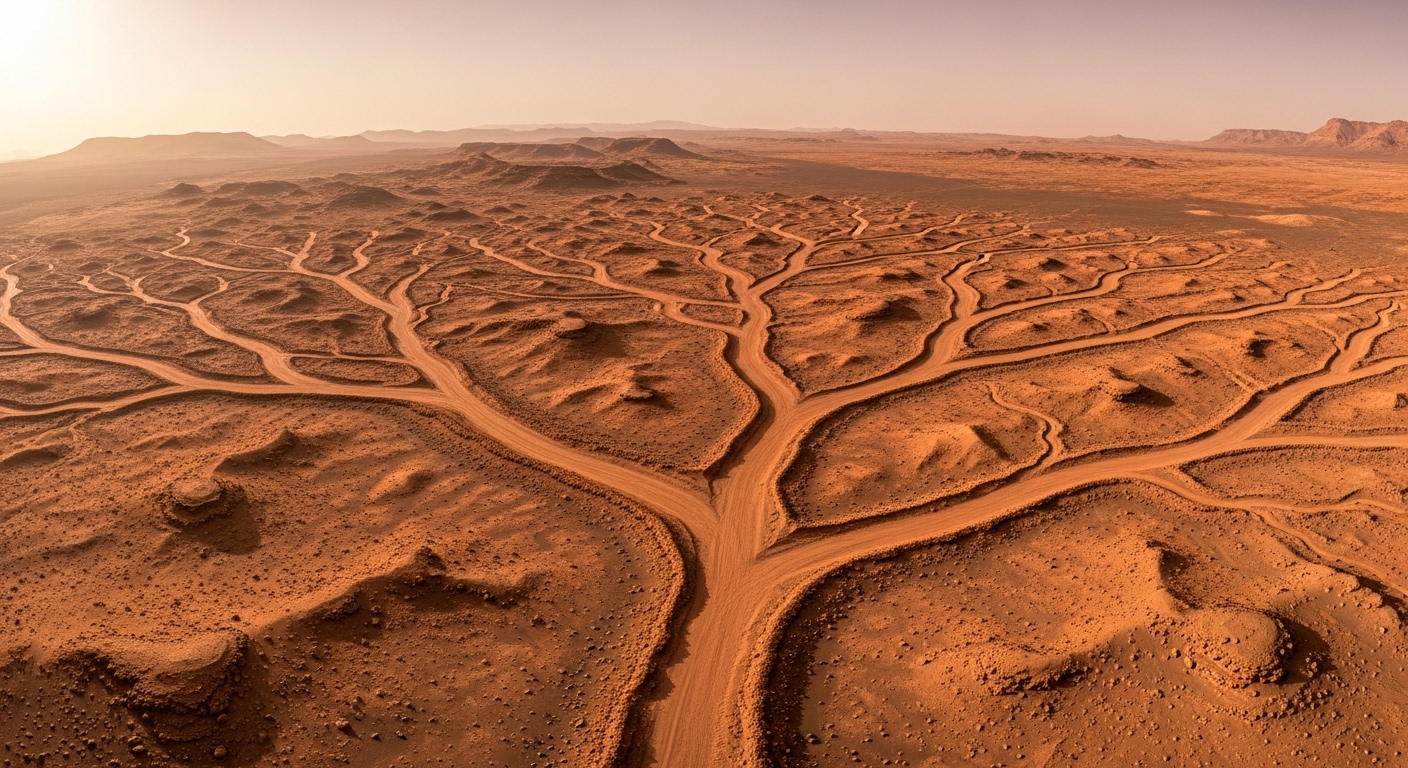 Ancient river delta channels carved into Martian rock