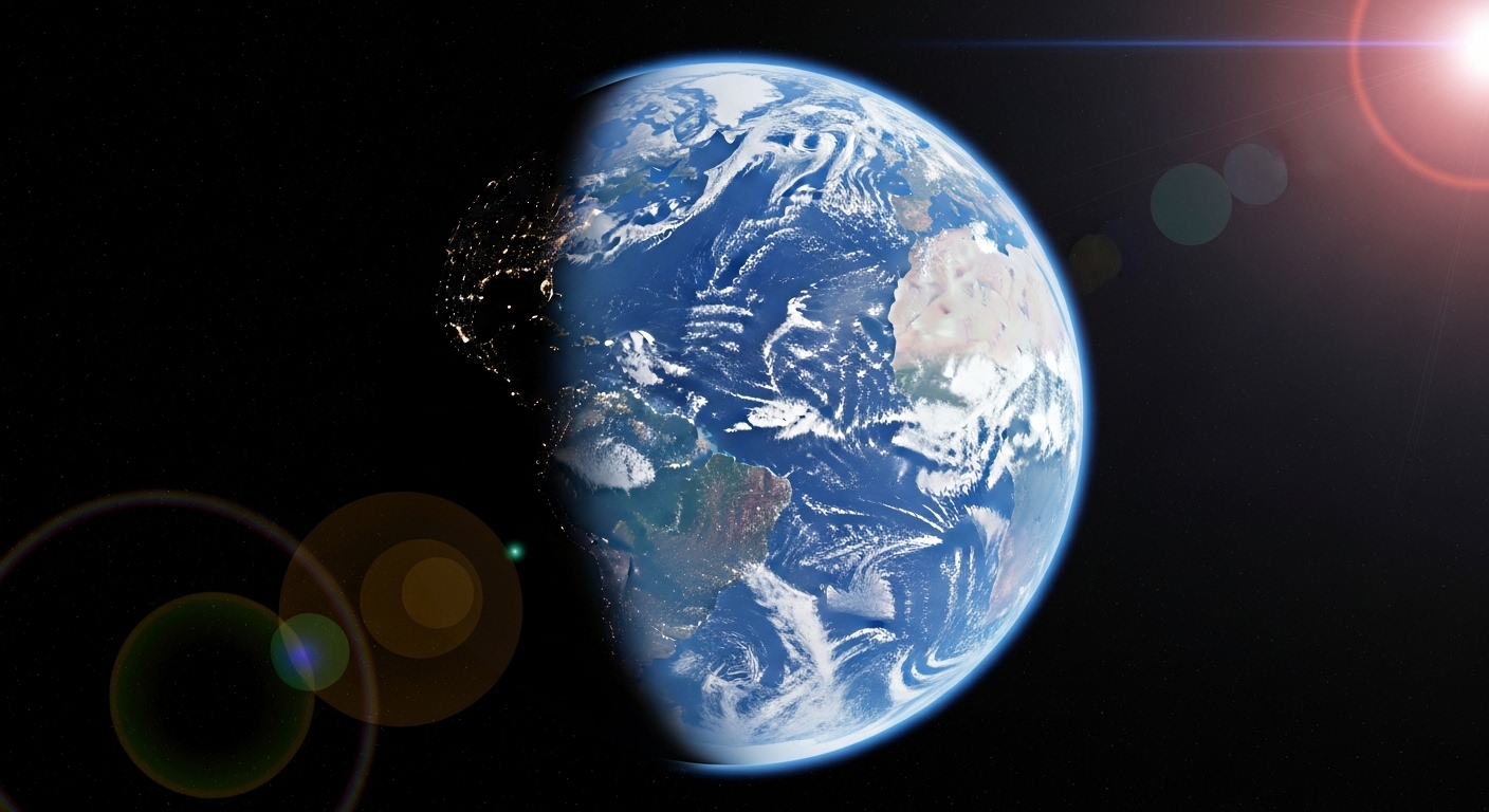 Earth from space with thin atmosphere visible