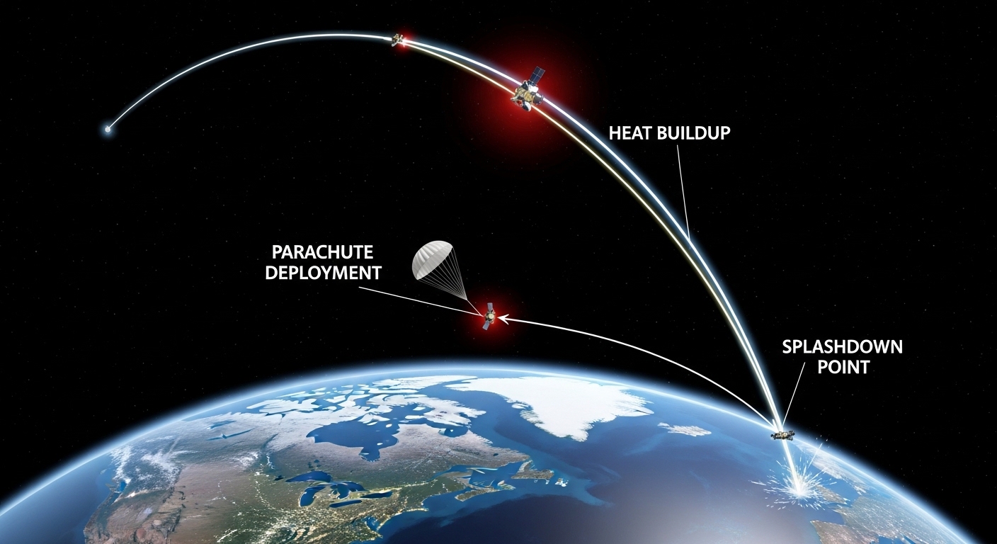 Diagram of spacecraft reentry trajectory