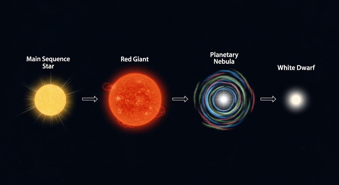 Stellar evolution diagram from main sequence to white dwarf