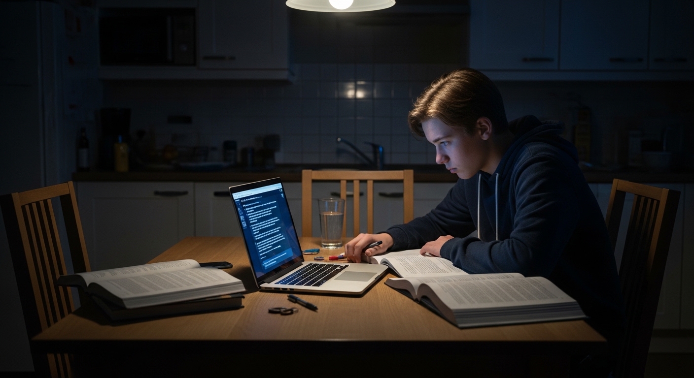 Jugendlicher nutzt KI-Chatbot spät abends für Hausaufgaben