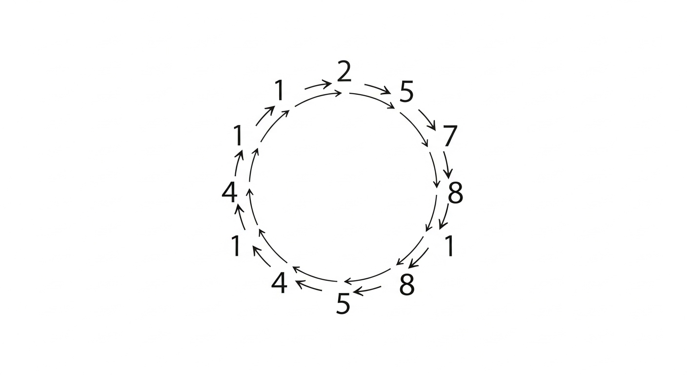 Circular diagram of the cyclic digits 1 4 2 8 5 7
