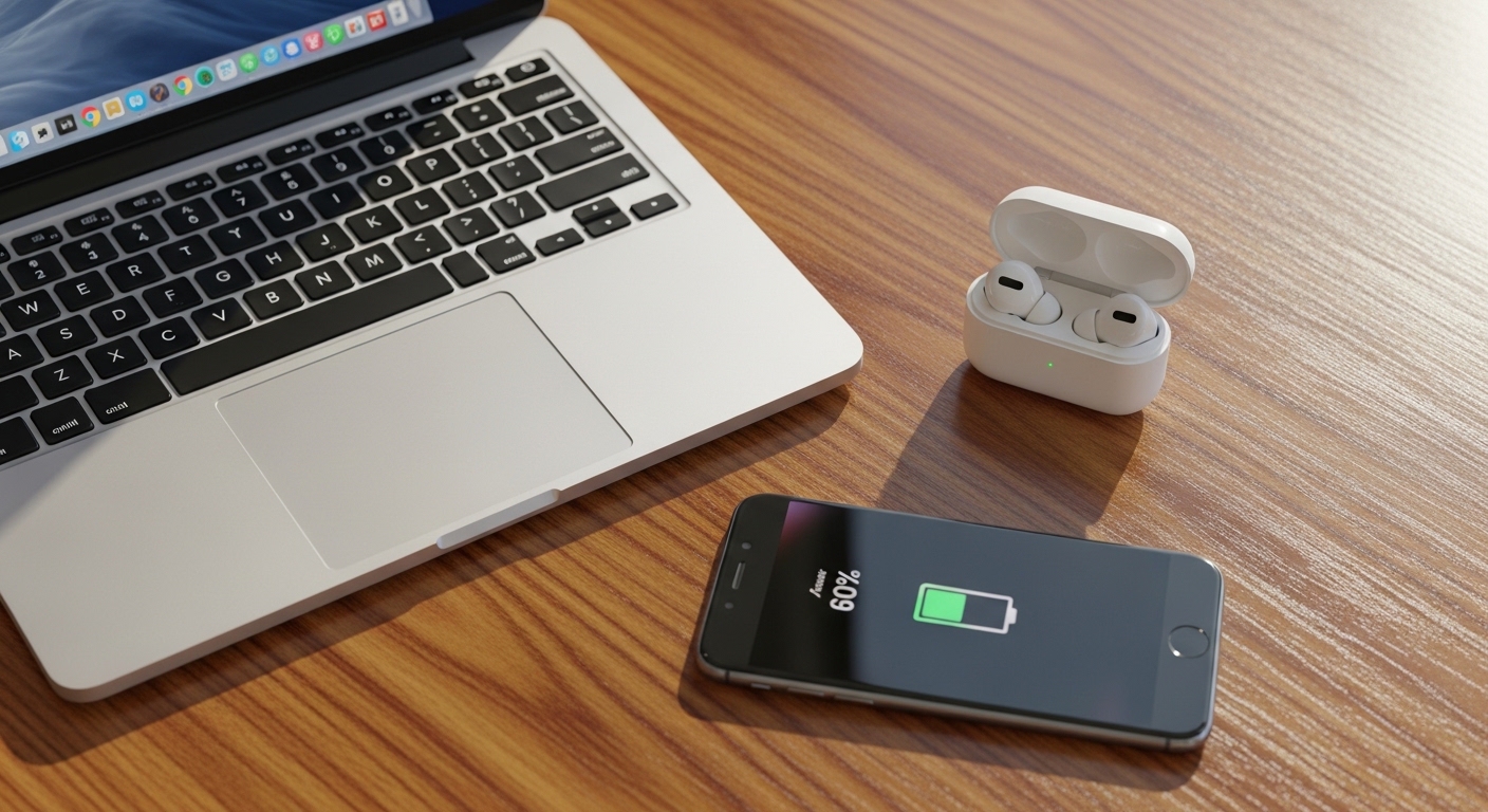 Dispositivos electrónicos con baterías de litio en escritorio