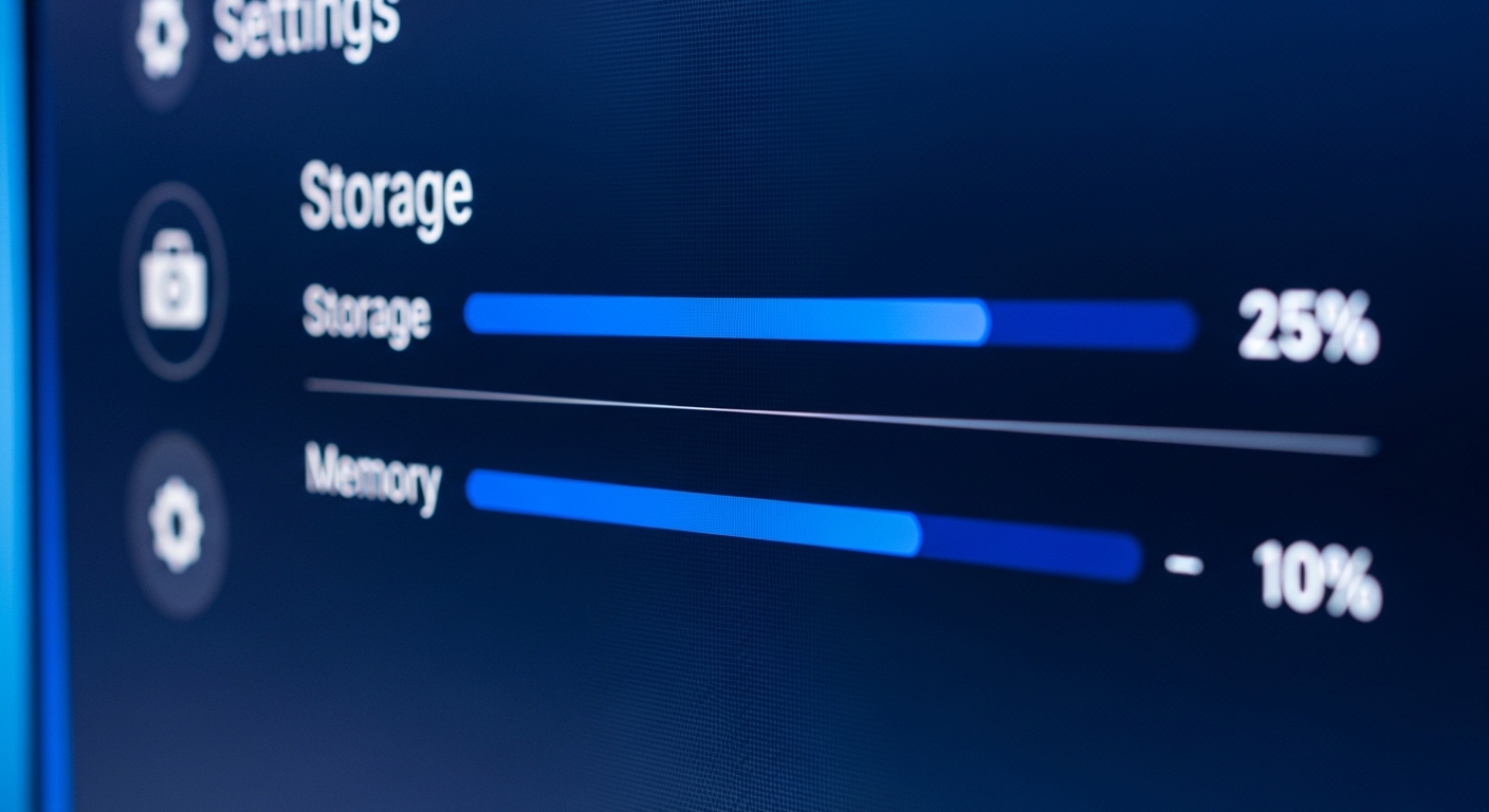 Menu de configurações mostrando memória cheia na Smart TV