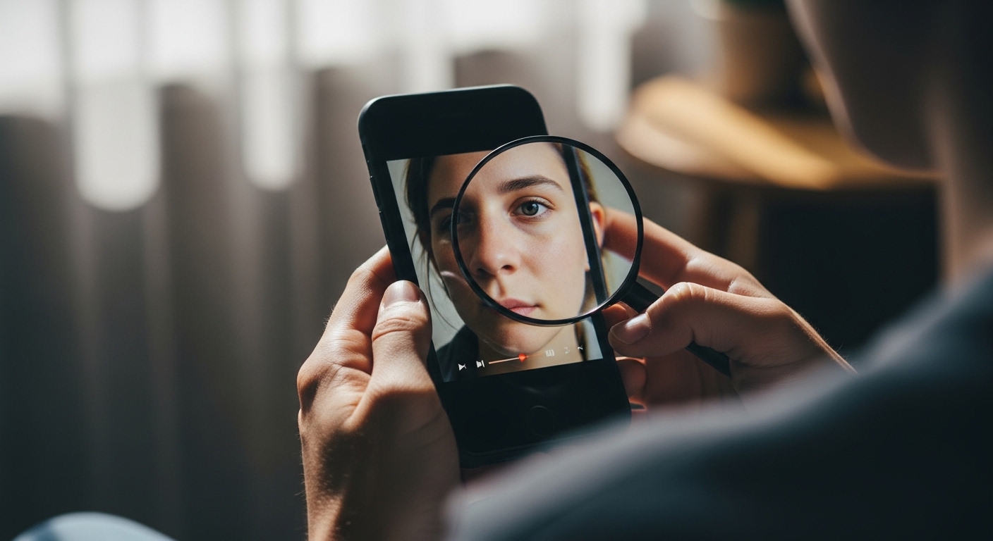 Person analysiert Video auf Smartphone