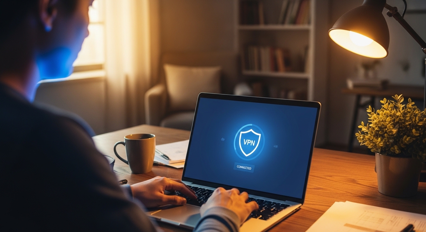 شخص يستخدم VPN على الحاسوب المحمول