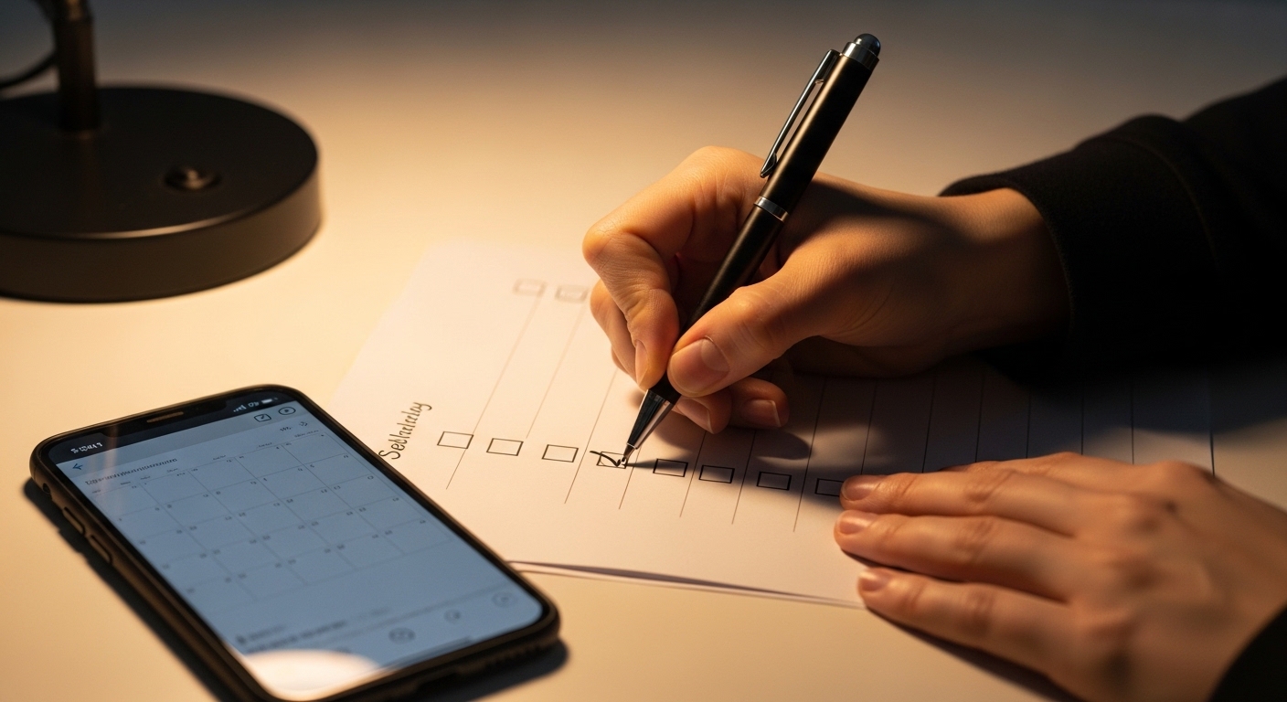 شخص يكتب قائمة متطلبات شراء هاتف