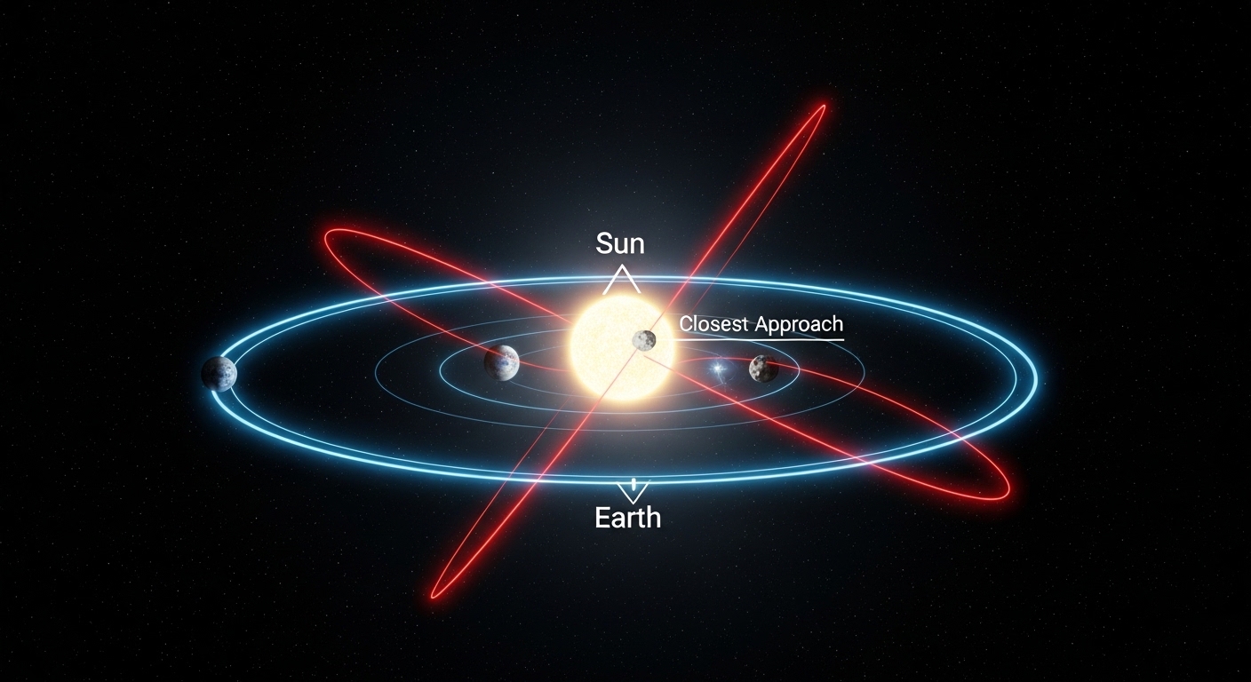 地球軌道と小惑星軌道の交差を示す図解