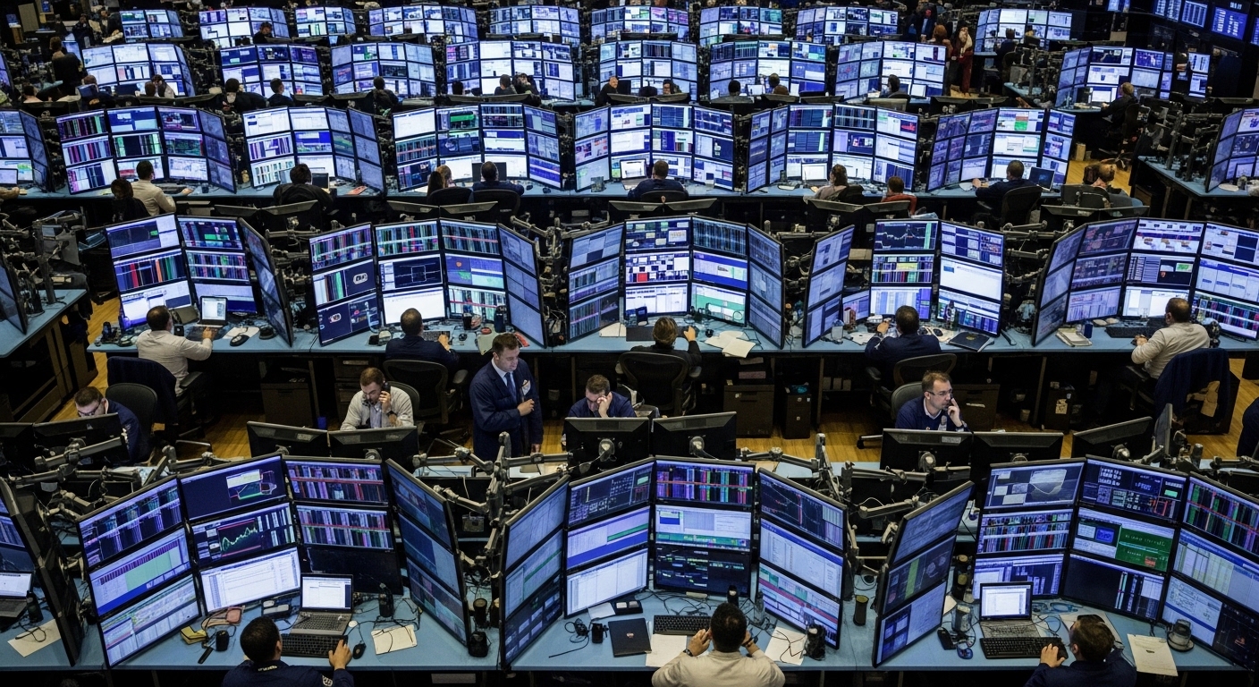 Busy trading floor during market volatility