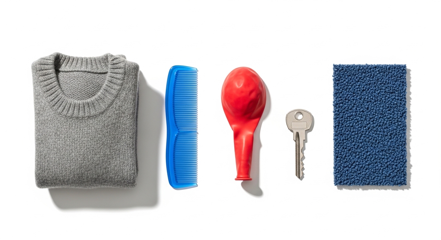 Overhead view of everyday objects that generate static electricity