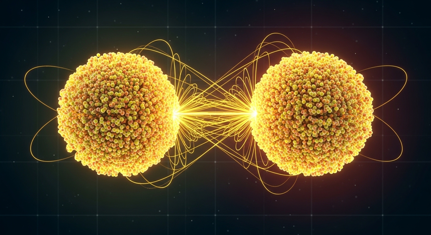 Diagram of two atomic nuclei approaching fusion