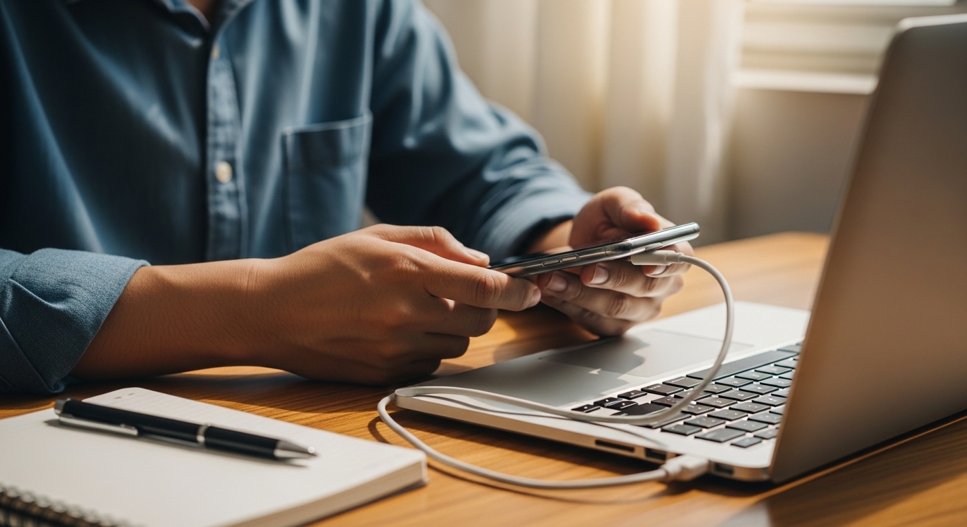 Menghubungkan ponsel ke laptop untuk pemulihan data
