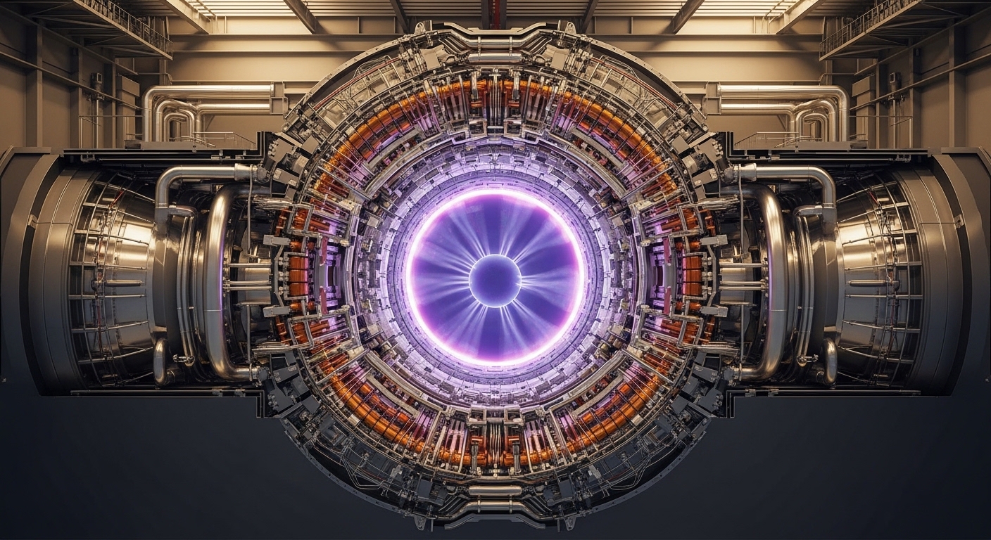 Cross-section of a tokamak fusion reactor