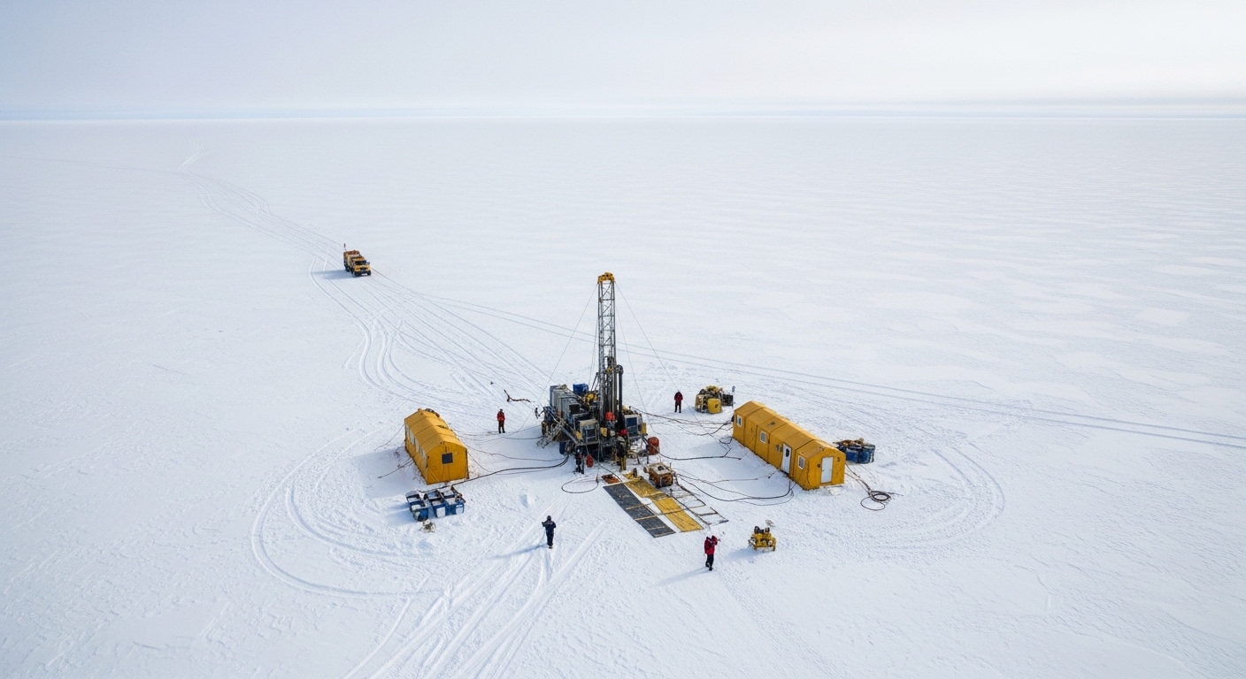 Perforación de núcleo de hielo en la Antártida