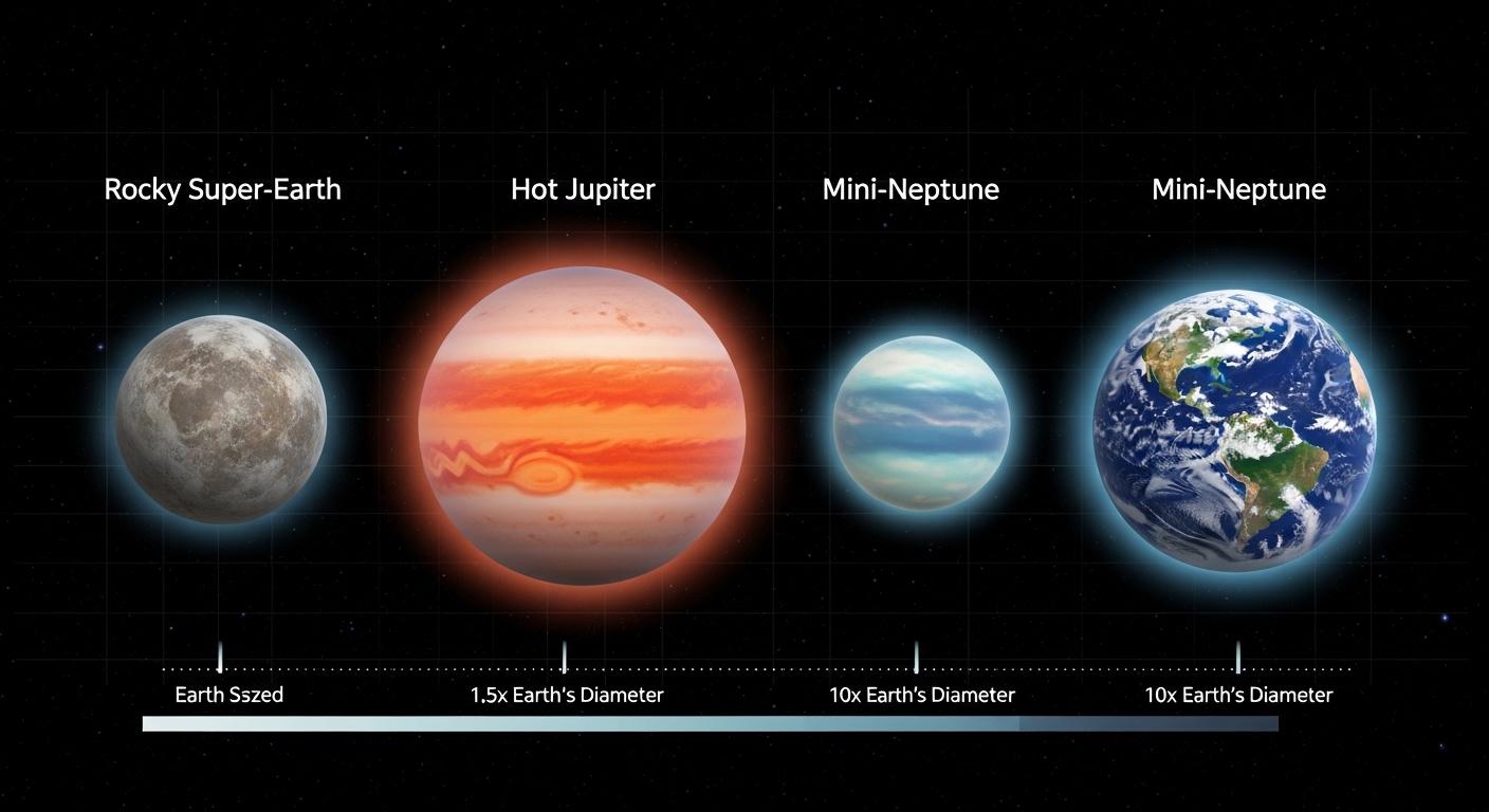 Comparison diagram of different exoplanet types and sizes