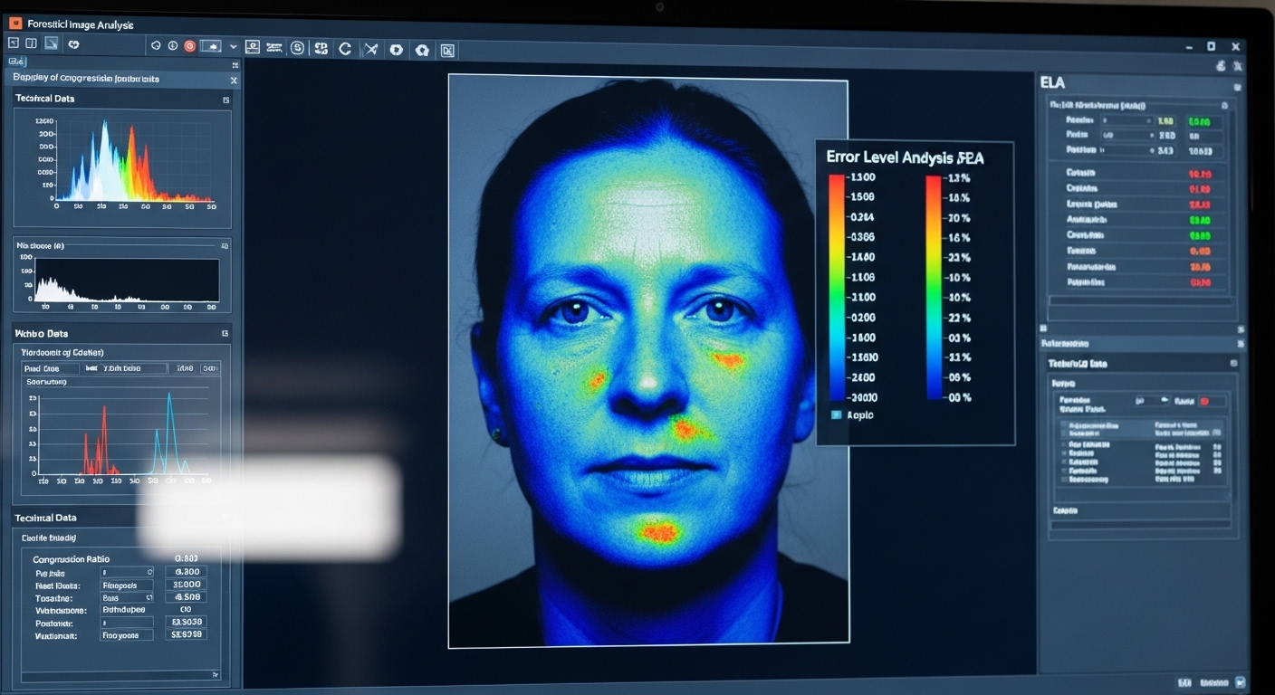 Forensic ELA analysis tool showing image error levels