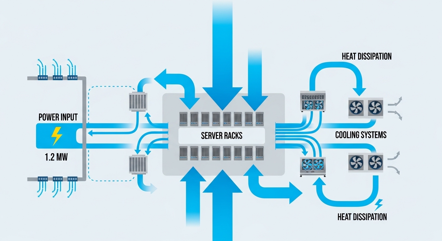 Diagram showing energy flow through a data center system